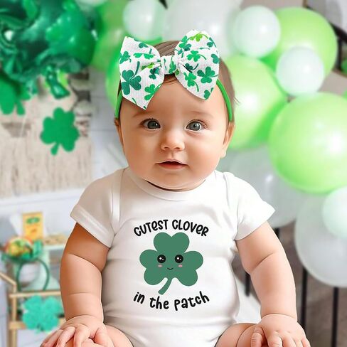 YanJie Baby Bows Nylon Green Bow Headbands for Infant Girls Shamrock Clover Headband Newborn Toddler Headband St Patricks Day Hair Accessories White in Kuwait
