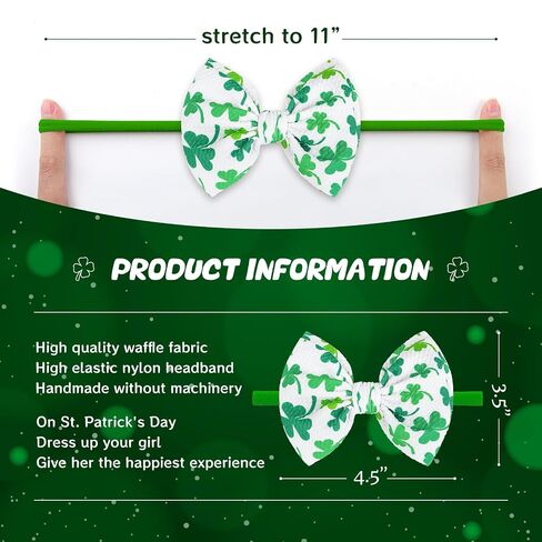 YanJie Baby Bows Nylon Green Bow Headbands for Infant Girls Shamrock Clover Headband Newborn Toddler Headband St Patricks Day Hair Accessories White in Kuwait