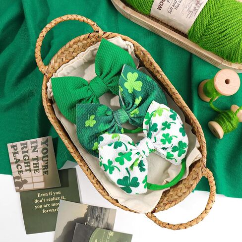 YanJie Baby Bows Nylon Green Bow Headbands for Infant Girls Shamrock Clover Headband Newborn Toddler Headband St Patricks Day Hair Accessories White in Kuwait