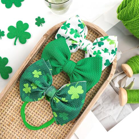 YanJie Baby Bows Nylon Green Bow Headbands for Infant Girls Shamrock Clover Headband Newborn Toddler Headband St Patricks Day Hair Accessories White in Kuwait