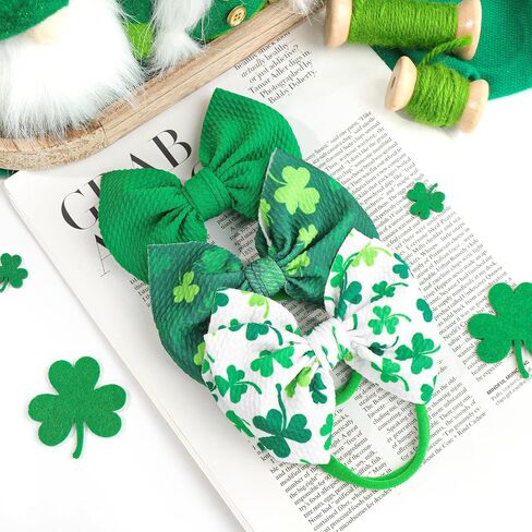 YanJie Baby Bows Nylon Green Bow Headbands for Infant Girls Shamrock Clover Headband Newborn Toddler Headband St Patricks Day Hair Accessories White in Kuwait