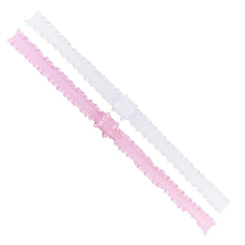 Wee Ones Baby Girls' Two Stretch Ruffle Edge Satin Add-A-Bow Baby Head Bands, 0-6 Months, White and Light Pink in Kuwait