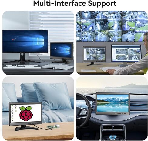 10.1-Inch Security Monitor with HDMI VGA BNC AV Inputs | 1024×600 LCD Display, Built-in Speakers, VESA 75×75mm, 24/7 Operation, Compatible with DVR, NVR, CCTV, PC in Kuwait