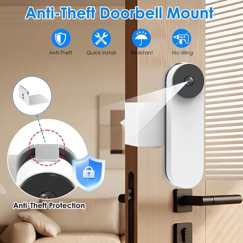 Anti-Theft Doorbell Mount for Google Nest Doorbell Battery, No Drill Video Doorbell Mount Adjustable Mounting Bracket for Nest, Fully Metal Damage Free Door Camera Mount for Apartment Rentals Home in Kuwait