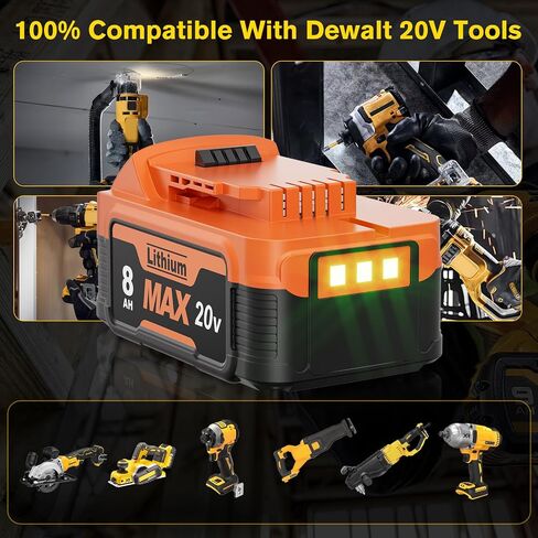 2Pack 8.0Ah Replacement for Dewalt 20v Max Battery Compatible with Dewalt 20 Volt Battery XR DCB200 DCB201 DCB203 DCB204 DCB206 DCB207 Cordless Power Tools | NIMH in Kuwait