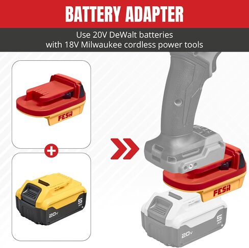FESA DeWalt to Milwaukee Compatible Battery Adapter | Convert a 20V DeWalt Battery to Use with Milwaukee 18V Cordless Power Tools - Dual Color Body for Easy Identification in Kuwait