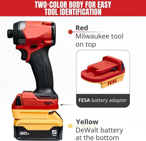 FESA DeWalt to Milwaukee Compatible Battery Adapter | Convert a 20V DeWalt Battery to Use with Milwaukee 18V Cordless Power Tools - Dual Color Body for Easy Identification in Kuwait
