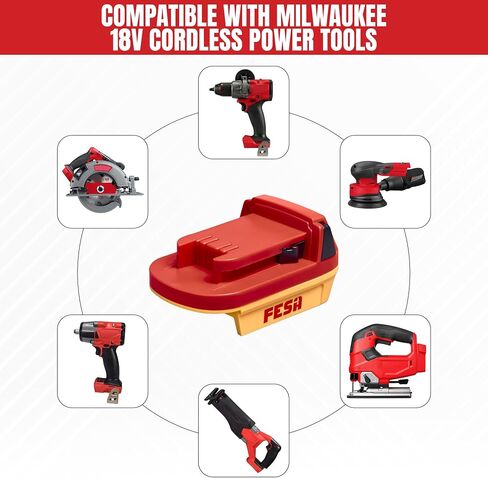 FESA DeWalt to Milwaukee Compatible Battery Adapter | Convert a 20V DeWalt Battery to Use with Milwaukee 18V Cordless Power Tools - Dual Color Body for Easy Identification in Kuwait