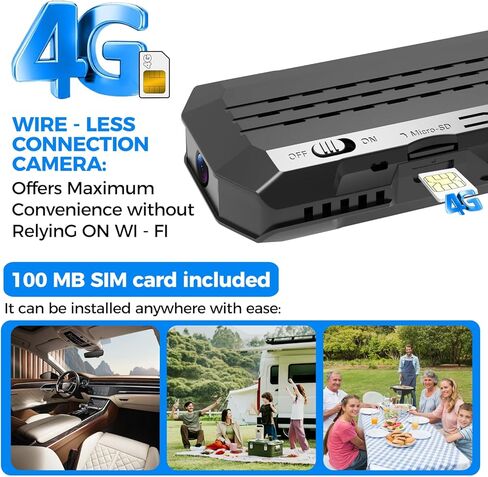 4G LTE Cellular Wireless Camera,No Need Wifi,4KHD with Video Recording Live Feed,3000mAh Larger Battery Capacity,No WiFi Camera with 160° Wide-Angle View,Night Vision,Motion Detection,AOV Low-Power in Kuwait