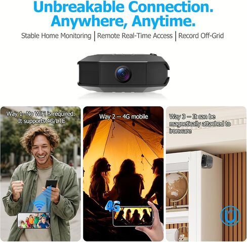 4G LTE Cellular Wireless Camera,No Need Wifi,4KHD with Video Recording Live Feed,3000mAh Larger Battery Capacity,No WiFi Camera with 160° Wide-Angle View,Night Vision,Motion Detection,AOV Low-Power in Kuwait