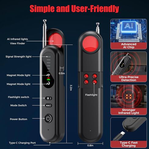 Hidden-camera-detectors-gps tracker detector-Upgraded-bug detector & camera finder-anti-spy camera finder-mini RF signal scanner-portable spy device detector for travel, office/hotel/car/home-black in Kuwait