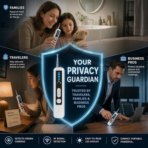 Hidden Camera Detectors, Anti-Spy Camera Finder,Rechargeable GPS Tracker&Bug Detector, Anti-Theft Alarm, 6 Adjustable Sensitivity, 4 Working Modes, Privacy Protector for Hotels, Travel, Home & Office in Kuwait