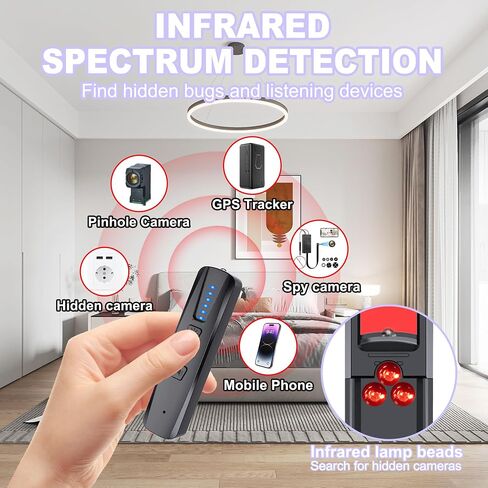 Hidden Camera Detector & GPS Tracker Finder | Spy Camera Detector with RF Signal Detection for Travel, Hotel, Car | Anti-Spy Bug Detector & Wireless Camera Finder(Black) in Kuwait