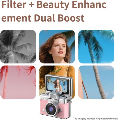 Mini Keychain Camera, 48MP & 1080P, 6 Filters, 180° Flip Screen | 1.47" 180° Flip Selfie Screen, 6 Retro Filters, 1080P Video, 48MP Photo, 32GB SD, Flashlight, for Teens,Birthday/Holiday Gift in Kuwait