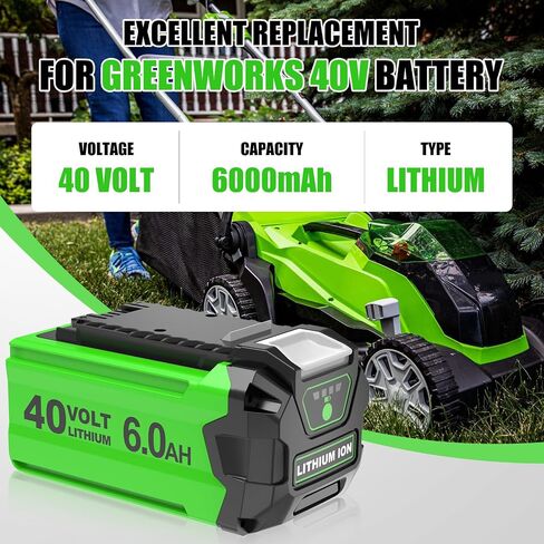 40V 6000mAh 29252 Battery Replacement for Greenworks 40V Battery Lithium | 20202 22262 25312 25322 20642 22272 27062 21242 Compatible with GreenWorks G-MAX Battery 40 Volt Cordless Chainsaw Tools in Kuwait