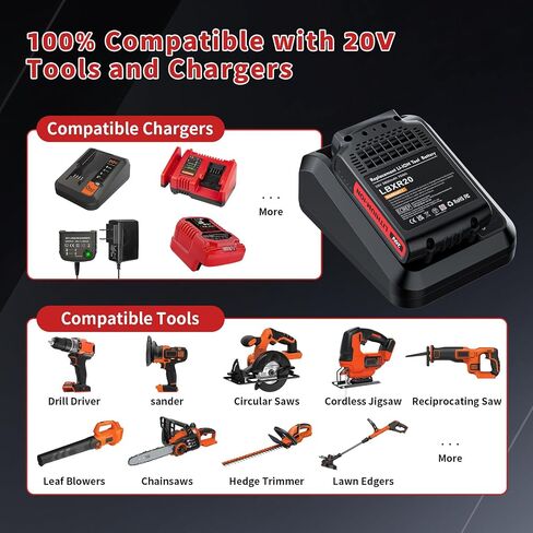 2 Pack 3800mAh Replacement for Black and Decker 20V Battery and Charger Compatible with Black and Decker 20 Volt Battery Cordless Power Tools LBX4020 LBX20 LBXR2020 LBXR20 LBXR20B in Kuwait