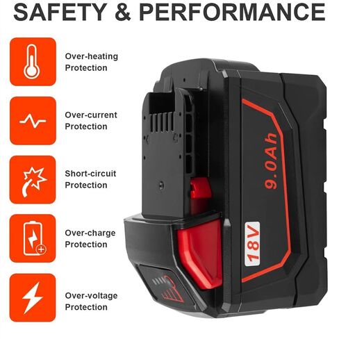 2 Pack 9.0Ah 18V Replacement for Milwaukee M-18 Battery Compatible with 48-11-1850 48-11-1860 48-11-1845 48-11-1828 Cordless Power Tools Battery in Kuwait