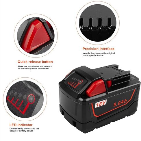 2 Pack 9.0Ah 18V Replacement for Milwaukee M-18 Battery Compatible with 48-11-1850 48-11-1860 48-11-1845 48-11-1828 Cordless Power Tools Battery in Kuwait