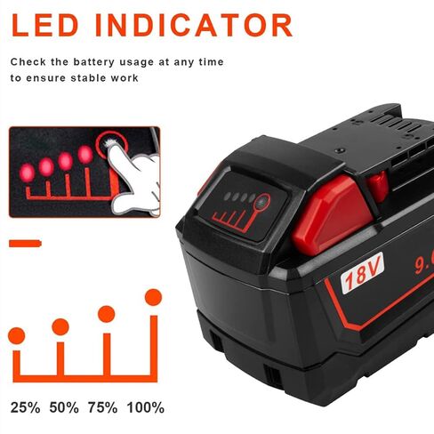 2 Pack 9.0Ah 18V Replacement for Milwaukee M-18 Battery Compatible with 48-11-1850 48-11-1860 48-11-1845 48-11-1828 Cordless Power Tools Battery in Kuwait