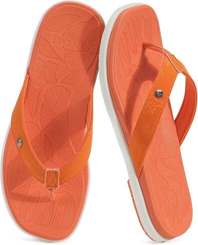 ONCAI Women's Flat Flip Flops Square Thong Sandals with Leaf Printed Summer Beach Daily Casual Dressy Soft Cushion Sandalias Mujer Lightweight Outdoor Waterproof Rubber Sole US Size 6-12 in Kuwait