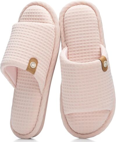 GOEWY Open Toe Slippers for Women Memory Foam House Shoes indoor outdoor | Breathable Cozy Waffle,Non Slip lightweight sole,Indoor and Outdoor,Machine-washable,Slip-on Bedroom Slides,Gift for womens in Kuwait