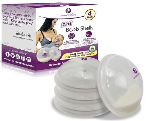 Mommyz Love Breast Shells & Milk Catcher for Breastfeeding with Plugs | Breast Milk Catcher to Relieve Cracked Sore & Engorged Nipples - Breast Shells Milk Collector for Leaking Milk 2 Pack in Kuwait