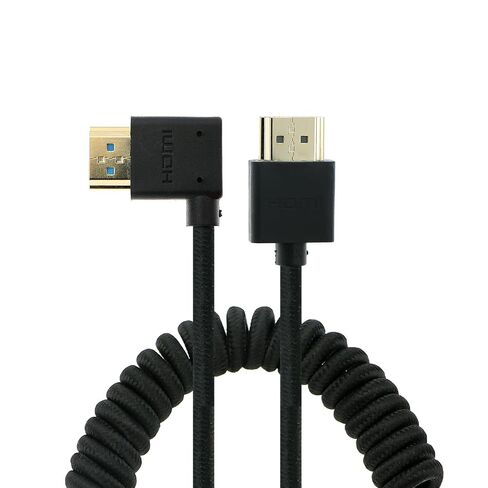 Uonecn Right Angle HDMI 2.1 Cable for Camera, 48Gbps 8K Braided Coiled HDMI for Atomos Ninja V, Portkeys BM5, Short HDMI Cable for Sony A7iv, Z-CAM F6, Z-Cam E2 Pro Cameras, Purple, Left to Straight in Kuwait