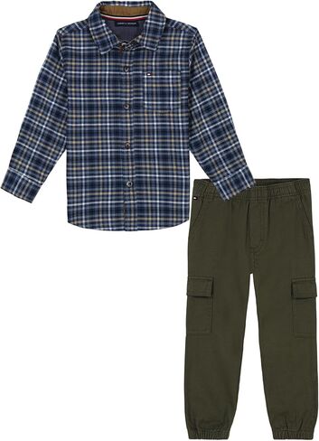 Tommy Hilfiger Baby Boys' 2-Piece Set, Long Sleeve Woven Shirt with Pant in Kuwait