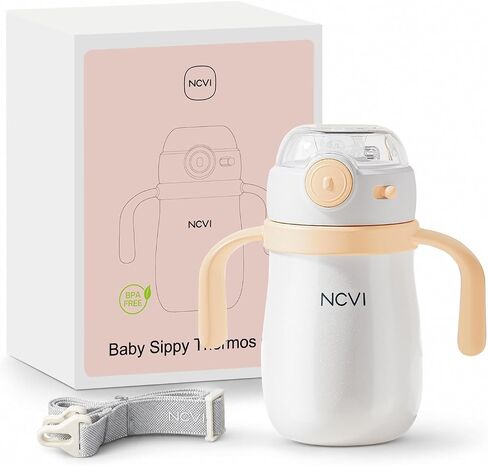 NCVI Kids Stainless Steel Straw Cup, Insulated Spill-Proof with Handle | Stainless Steel Training Tumbler with Straw, Keeps Water & Milk Cold or Warm, for Toddlers 1-3 Years, Yellow 10oz in Kuwait