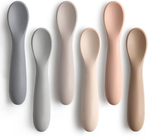 6 Pack Baby Spoons, Shorter Length for Self Feeding, First Stage Spoons, Food Grade Silicone, 6+ Months, Baby Training Spoons, Dishwasher Safe & Boil-proof in Kuwait
