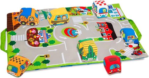 Melissa & Doug Take-Along Town Play Mat (19.25 x 14.25 inches) with 9 Soft Vehicles in Kuwait