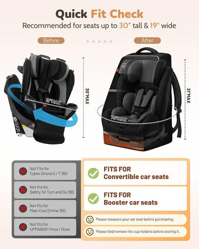 YOREPEK Car Seat Travel Bag for 360 Rotating Convertible Seats | Padded Gate Check Carseat Backpack for Airplane with Tracker Pocket for AirTag, Large Capacity with See-Through Pocket, Black in Kuwait