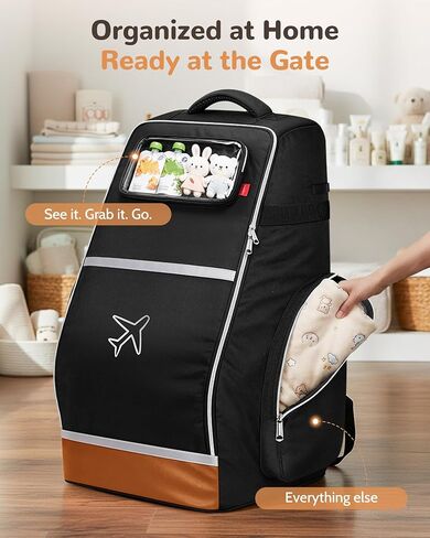 YOREPEK Car Seat Travel Bag for 360 Rotating Convertible Seats | Padded Gate Check Carseat Backpack for Airplane with Tracker Pocket for AirTag, Large Capacity with See-Through Pocket, Black in Kuwait