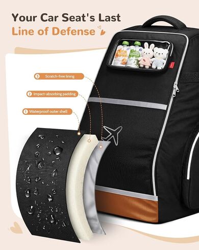 YOREPEK Car Seat Travel Bag for 360 Rotating Convertible Seats | Padded Gate Check Carseat Backpack for Airplane with Tracker Pocket for AirTag, Large Capacity with See-Through Pocket, Black in Kuwait