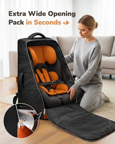 YOREPEK Car Seat Travel Bag for 360 Rotating Convertible Seats | Padded Gate Check Carseat Backpack for Airplane with Tracker Pocket for AirTag, Large Capacity with See-Through Pocket, Black in Kuwait