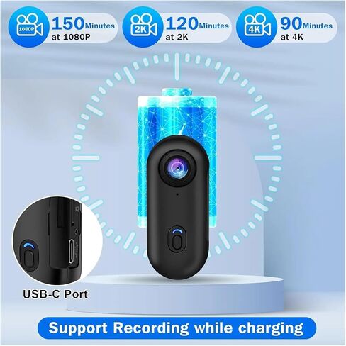 4K HD WiFi Pocket Mini Vlog Body Camera with 128GB Storage Portable Wireless Action Cam for Outdoor Sports Video Recording in Kuwait