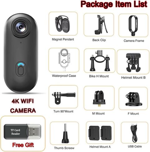 4K WiFi Mini Thumb Action Camera IPX7 Waterproof Portable Video Recorder Helmet Mount Vlogging Cam Support 128GB Storage in Kuwait