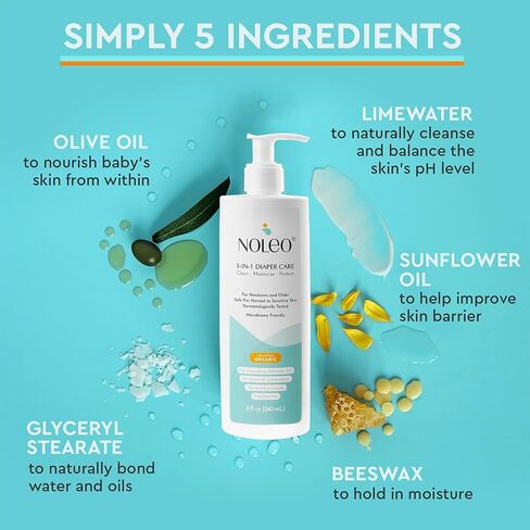 3-in-1 Diaper Care - Baby Cream, Cleanser & Baby Lotion Organic - Diaper Rash Cream - Baby Diaper Rash Ointment - Baby Care Products - Diaper Cream to Clean, Moisturize & Protect Baby Skin, 8 oz in Kuwait