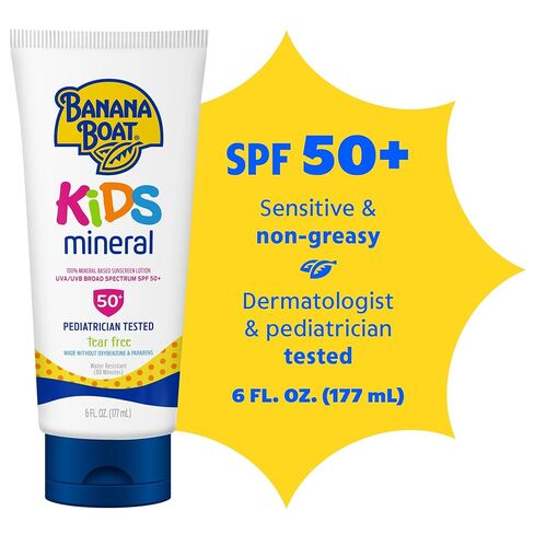 Banana Boat Kids Mineral Sunscreen Lotion, SPF 50, 6 fl oz (Pack of 1) | Mineral, zinc-oxide based sunscreen lotion in Kuwait