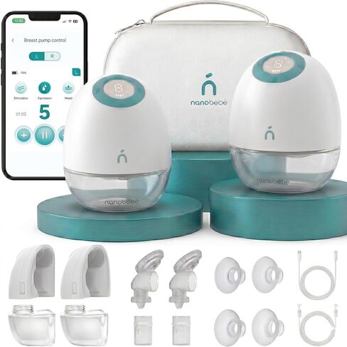 Nanobebe Wearable Breast Pump Hands Free Wireless Electric Breast Pump Smart App Controlled Pump Quiet Portable Multiple Modes, 1-Pack in Kuwait