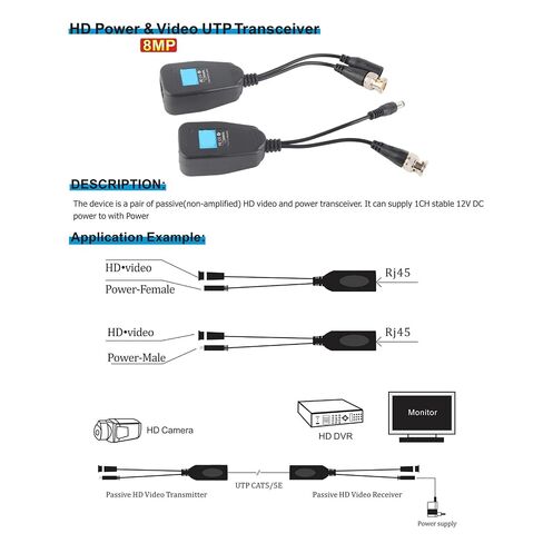 Kadimendium Power Video Balun with Noise Immunity for SECAM Signals, Save Cable Cost 3050%, for Any Security Camera Installation in Kuwait