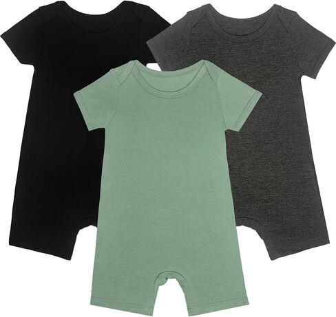 3pack Baby Rompers Short Sleeve with Snap Closure Infant Clothes Black+charcoal grey+green 0-3 M in Kuwait