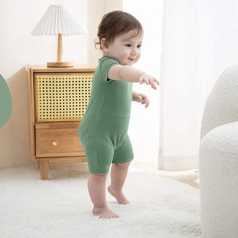 3pack Baby Rompers Short Sleeve with Snap Closure Infant Clothes Black+charcoal grey+green 0-3 M in Kuwait