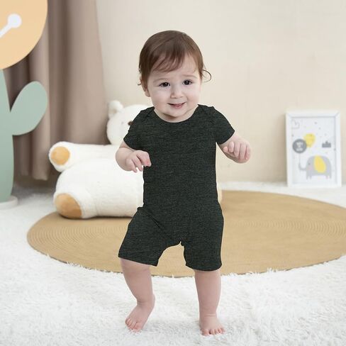 3pack Baby Rompers Short Sleeve with Snap Closure Infant Clothes Black+charcoal grey+green 0-3 M in Kuwait