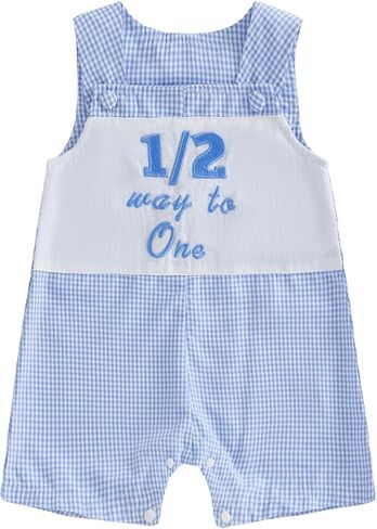 Baby Boy Half Borthday Outfit 1/2 Way To One Romper Overalls Plaid Sleeveless Jumpsuit One Piece Clothes Summer in Kuwait