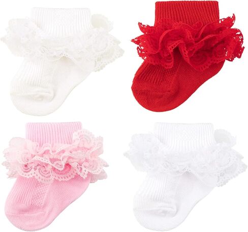 BQUBO Baby Girls Socks Eyelet Ruffle Lace Sock Newborn/Infant/Toddlers/Kids Frilly Dress Sock for Baby Girl in Kuwait