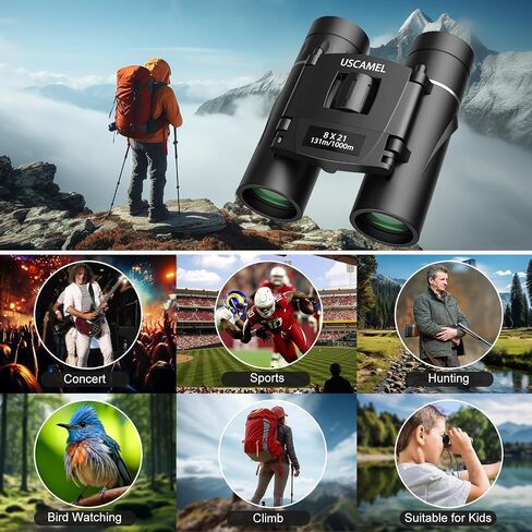 USCAMEL Compact Binoculars for Adults 8x21: Small Binoculars for Travel | FMC optics, BAK4 prism, easy focus and lightweight design for bird watching, cruises, concerts, hiking and gifts in Kuwait