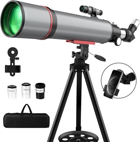 WOZEL Telescope for Adults Kids Beginners | 90mm Aperture 600mm Refractor, 30x-180x, FMC optics, Portable, Astronomy, Stargazing, Travel, Phone Adapter, Tripod, Bag in Kuwait