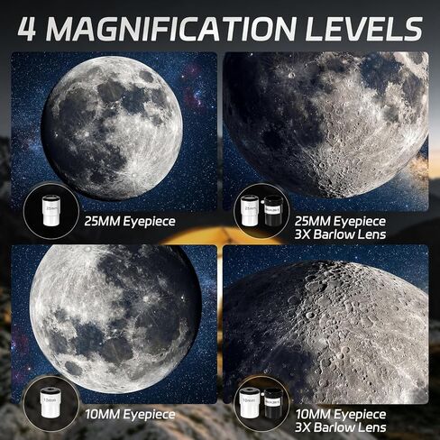 WOZEL Telescope for Adults Kids Beginners | 90mm Aperture 600mm Refractor, 30x-180x, FMC optics, Portable, Astronomy, Stargazing, Travel, Phone Adapter, Tripod, Bag in Kuwait