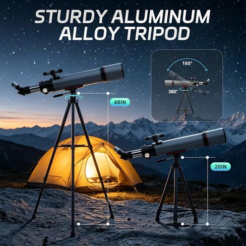 WOZEL Telescope for Adults Kids Beginners | 90mm Aperture 600mm Refractor, 30x-180x, FMC optics, Portable, Astronomy, Stargazing, Travel, Phone Adapter, Tripod, Bag in Kuwait